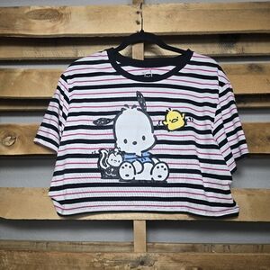Pochacco crop top t-shirt Size:XXL Color:White W/Navy & Pink stripes